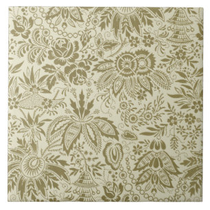 Botanical Brocade Toile Floral Green Sage Pattern Ceramic Tile