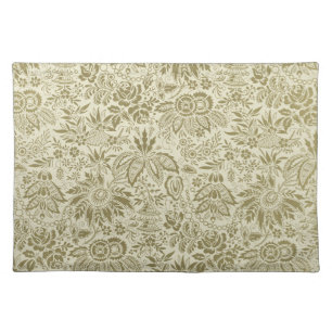 Botanical Brocade Toile Floral Green Sage Pattern Cloth Placemat