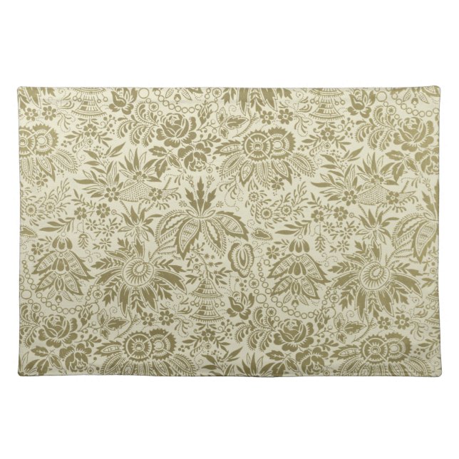 Botanical Brocade Toile Floral Green Sage Pattern Cloth Placemat (Front)