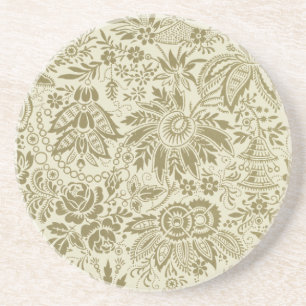 Botanical Brocade Toile Floral Green Sage Pattern Coaster