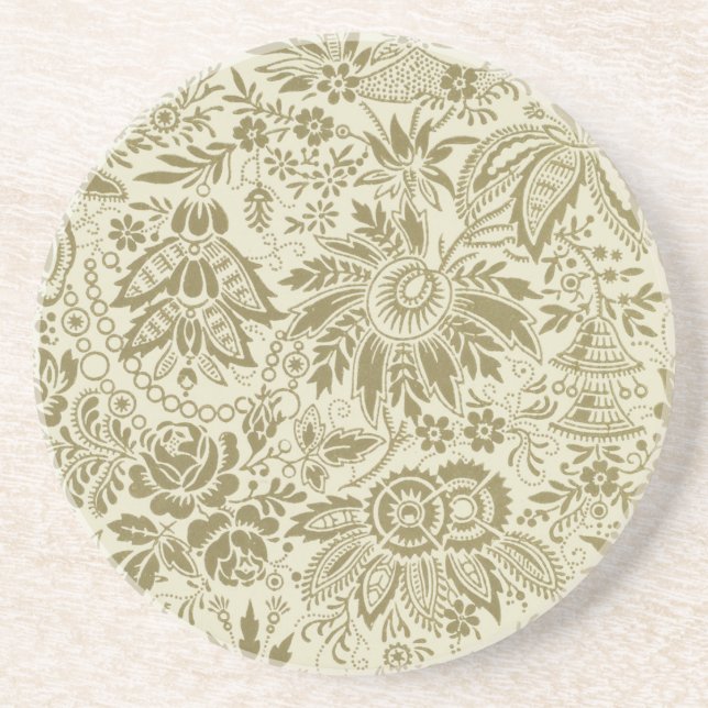 Botanical Brocade Toile Floral Green Sage Pattern Coaster (Front)