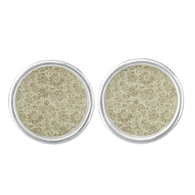 Botanical Brocade Toile Floral Green Sage Pattern Cufflinks (Front)