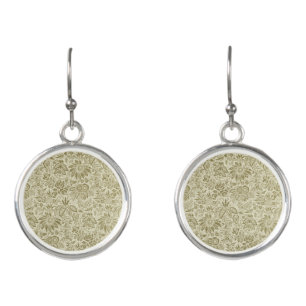 Botanical Brocade Toile Floral Green Sage Pattern Earrings