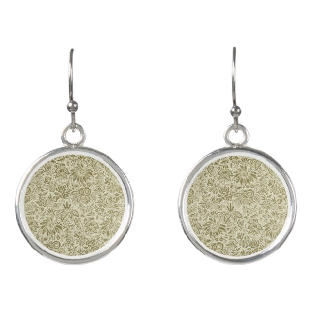 Botanical Brocade Toile Floral Green Sage Pattern Earrings (Front)