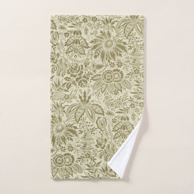Botanical Brocade Toile Floral Green Sage Pattern Hand Towel (Hand Towel)
