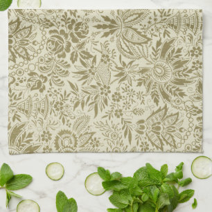 Botanical Brocade Toile Floral Green Sage Pattern Kitchen Towel