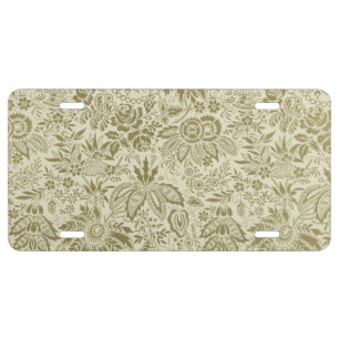 Botanical Brocade Toile Floral Green Sage Pattern License Plate