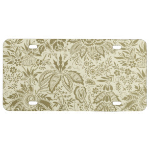 Botanical Brocade Toile Floral Green Sage Pattern License Plate