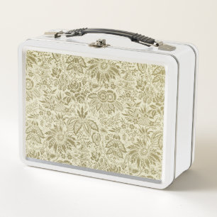 Botanical Brocade Toile Floral Green Sage Pattern Metal Lunch Box