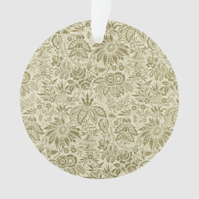 Botanical Brocade Toile Floral Green Sage Pattern Ornament (Front)