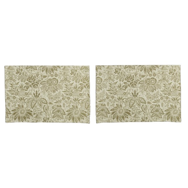 Botanical Brocade Toile Floral Green Sage Pattern Pillow Case (Front-Set)