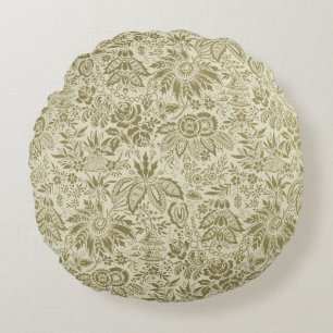 Botanical Brocade Toile Floral Green Sage Pattern Round Pillow