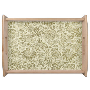 Botanical Brocade Toile Floral Green Sage Pattern Serving Tray