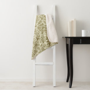 Botanical Brocade Toile Floral Green Sage Pattern Sherpa Blanket