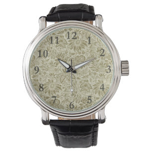 Botanical Brocade Toile Floral Green Sage Pattern Watch