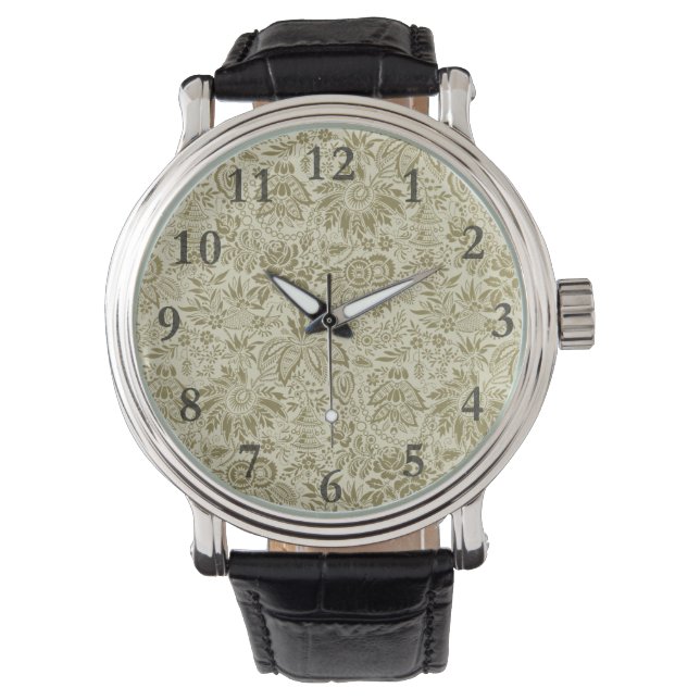 Botanical Brocade Toile Floral Green Sage Pattern Watch (Front)