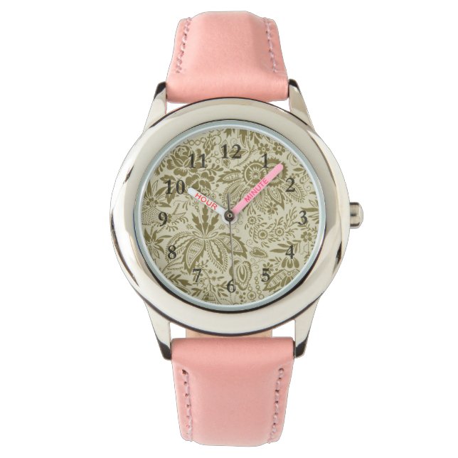 Botanical Brocade Toile Floral Green Sage Pattern Watch (Front)