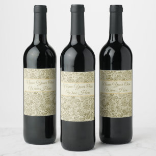Botanical Brocade Toile Floral Green Sage Pattern Wine Label