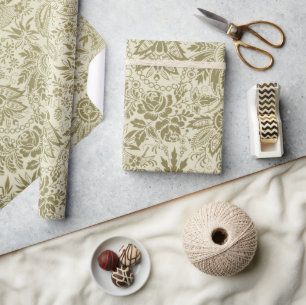 Botanical Brocade Toile Floral Green Sage Pattern Wrapping Paper