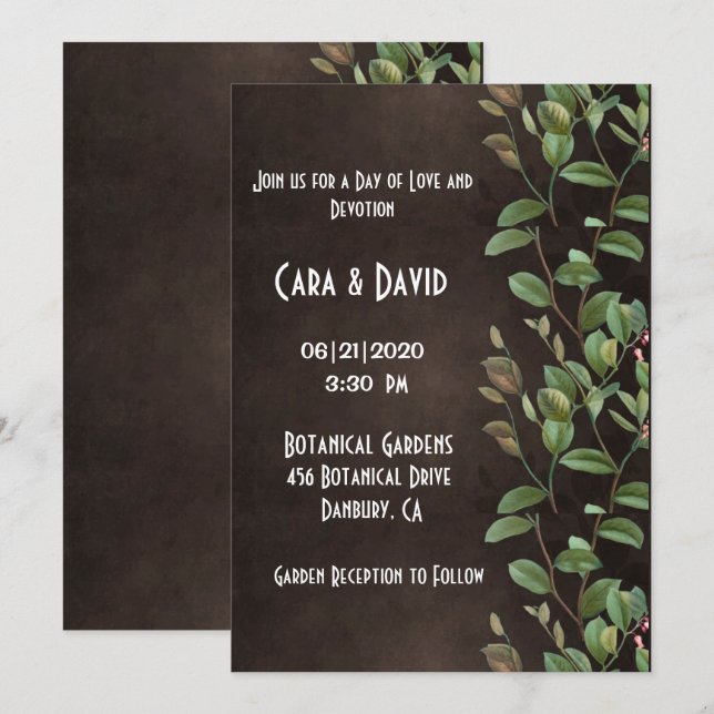 Botanical Brown Greenery Floral Elegant Wedding Invitation (Front/Back)