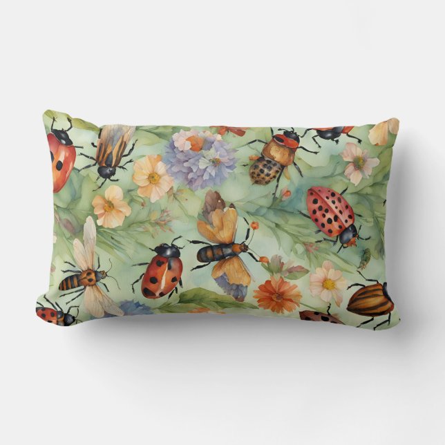 Botanical Bug Symphony Lumbar Pillow (Front)