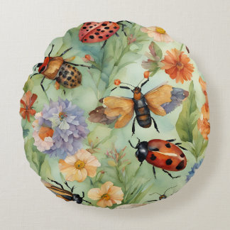 Botanical Bug Symphony Round Pillow