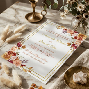 Botanical Burgundy and Cream Flowers Gold  Foil Invitation