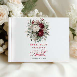 Botanical Burgundy Floral Bridal Shower Guest Book