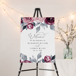 Botanical Burgundy Floral Wedding Welcome Sign