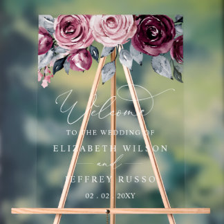 Botanical Burgundy Floral Wedding Welcome Sign