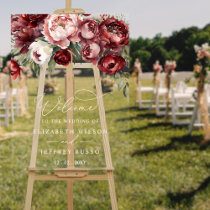 Botanical Burgundy Floral Wedding Welcome Sign