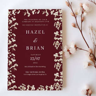 Botanical Burgundy ivory gypsophila floral Wedding Invitation