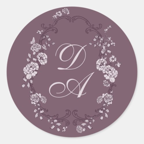 Botanical Burgundy Monogrammed Classic Round Sticker