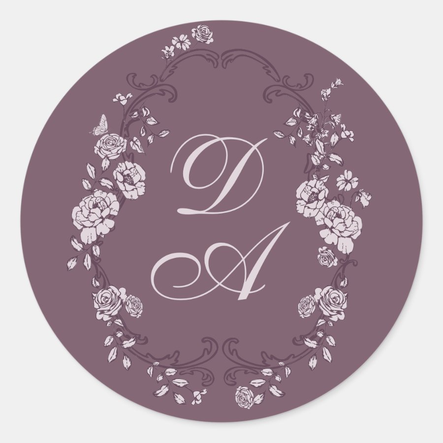 Botanical Burgundy Monogrammed Classic Round Sticker