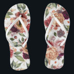 Botanical Burgundy Red and Orange Floral Pattern Flip Flops<br><div class="desc">Fall flowers elegant earthy tones flip flops for any party</div>