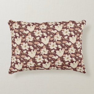 Botanical Burgundy Red Beige Lily Floral Pattern   Accent Pillow