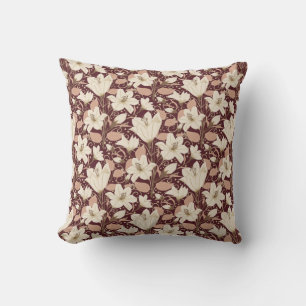Botanical Burgundy Red Beige Lily Floral Pattern Throw Pillow