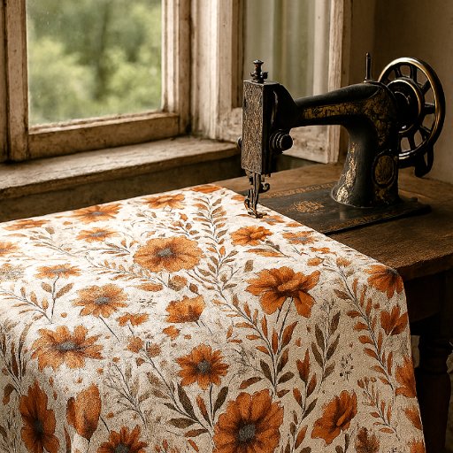 Botanical Burnt Orange on White Floral  Fabric
