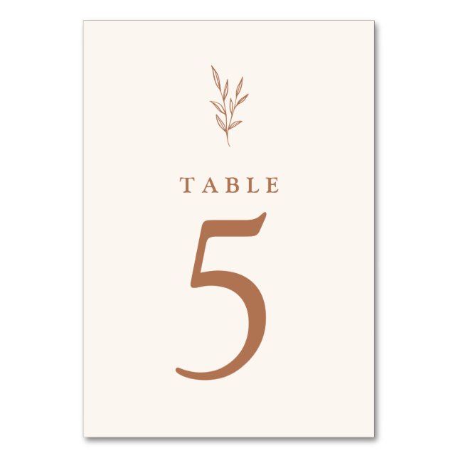 Botanical Burnt Orange Weddin Table Number (Front)