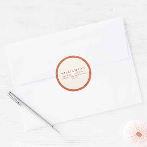 Botanical Burnt Orange Wedding Return Address  Classic Round Sticker