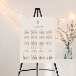 Botanical Burnt Orange Wedding Seating Chart Foam Board