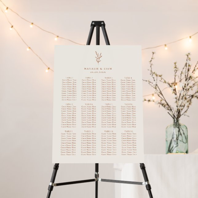 Botanical Burnt Orange Wedding Seating Chart Foam  Board (In Situ (Stand))