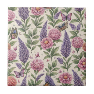 Botanical Butterflies Lavender Garden Ceramic Tile