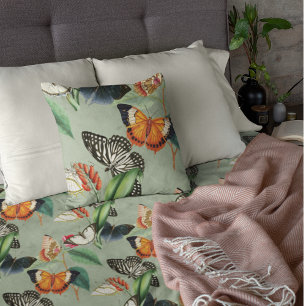 Botanical Butterfly and Green Leaves Duvet Cover