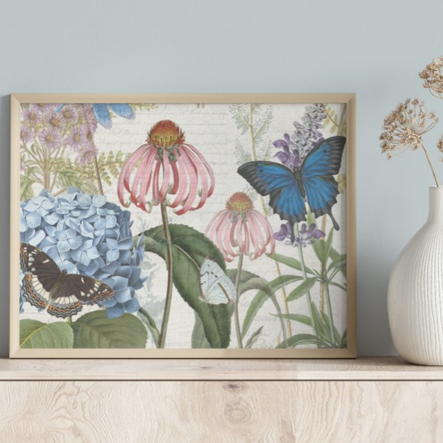 Botanical Butterfly Blue Garden Floral Decoupage Tissue Paper (Creator Uploaded)