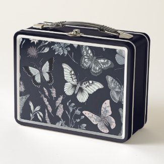 Botanical Butterfly Dark Purple Print 
