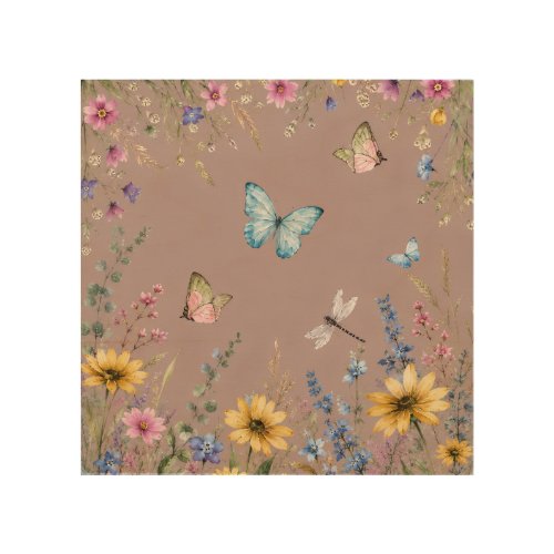 Botanical Butterfly Floral Pillow – Vintage Waterc Wood Wall Art