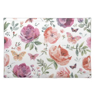 Botanical Butterfly Garden Watercolor Floral Cloth Placemat