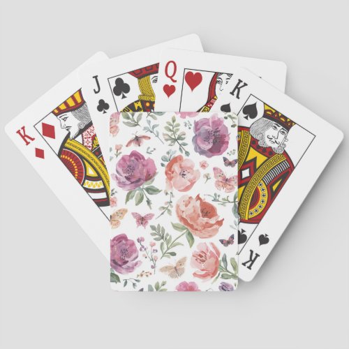 Botanical Butterfly Garden Watercolor Floral Poker Cards