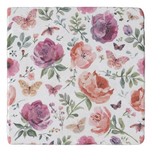 Botanical Butterfly Garden Watercolor Floral Trivet